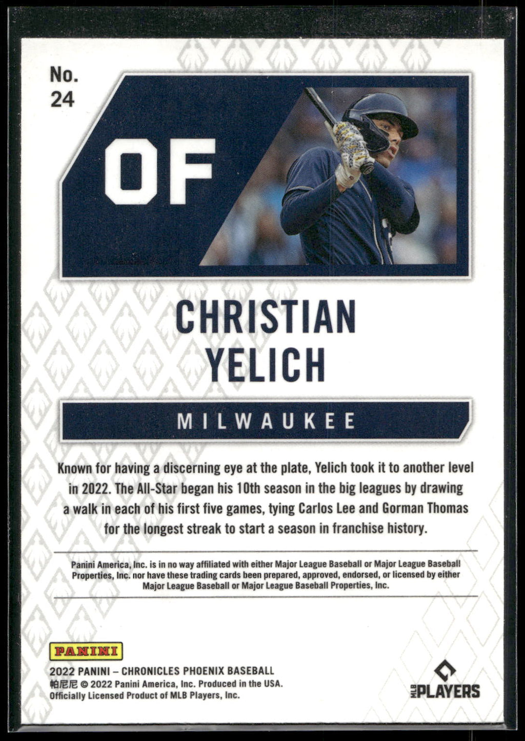 2022 Panini Chronicles #24 Christian Yelich Phoenix Building Blocks