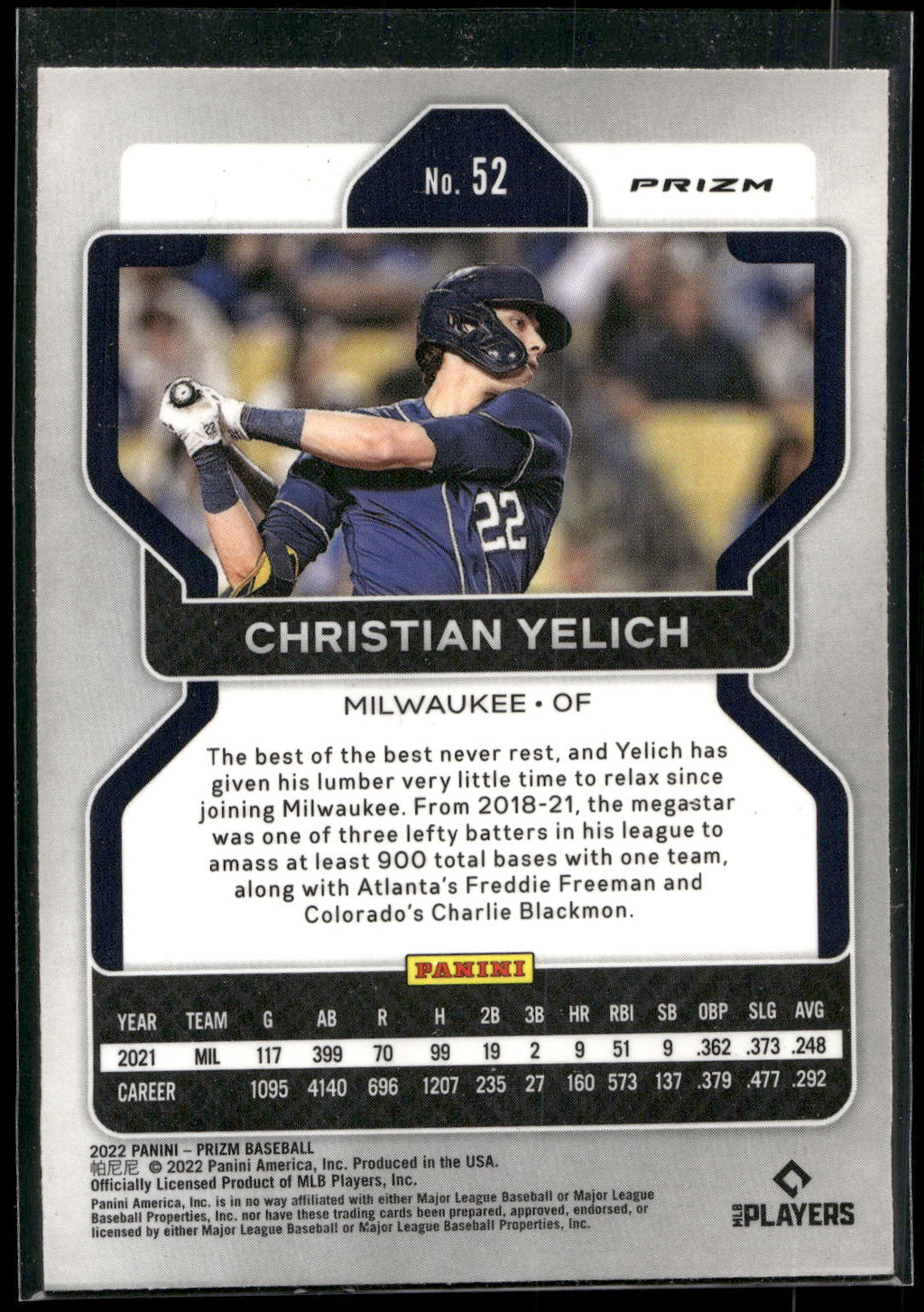 2022 Panini Prizm #52 Christian Yelich White Wave Prizm