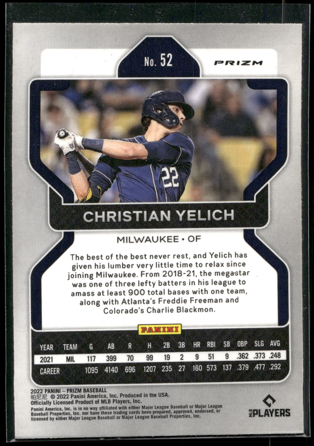 2022 Panini Prizm #52 Christian Yelich White Wave Prizm