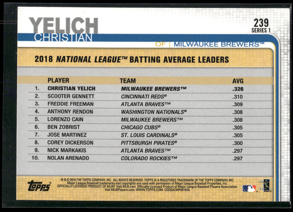 2019 Topps #239 Christian Yelich