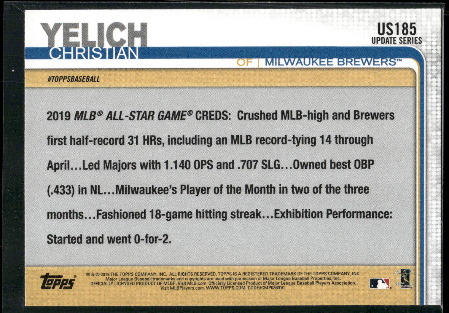 2019 Topps Update #US185 Christian Yelich