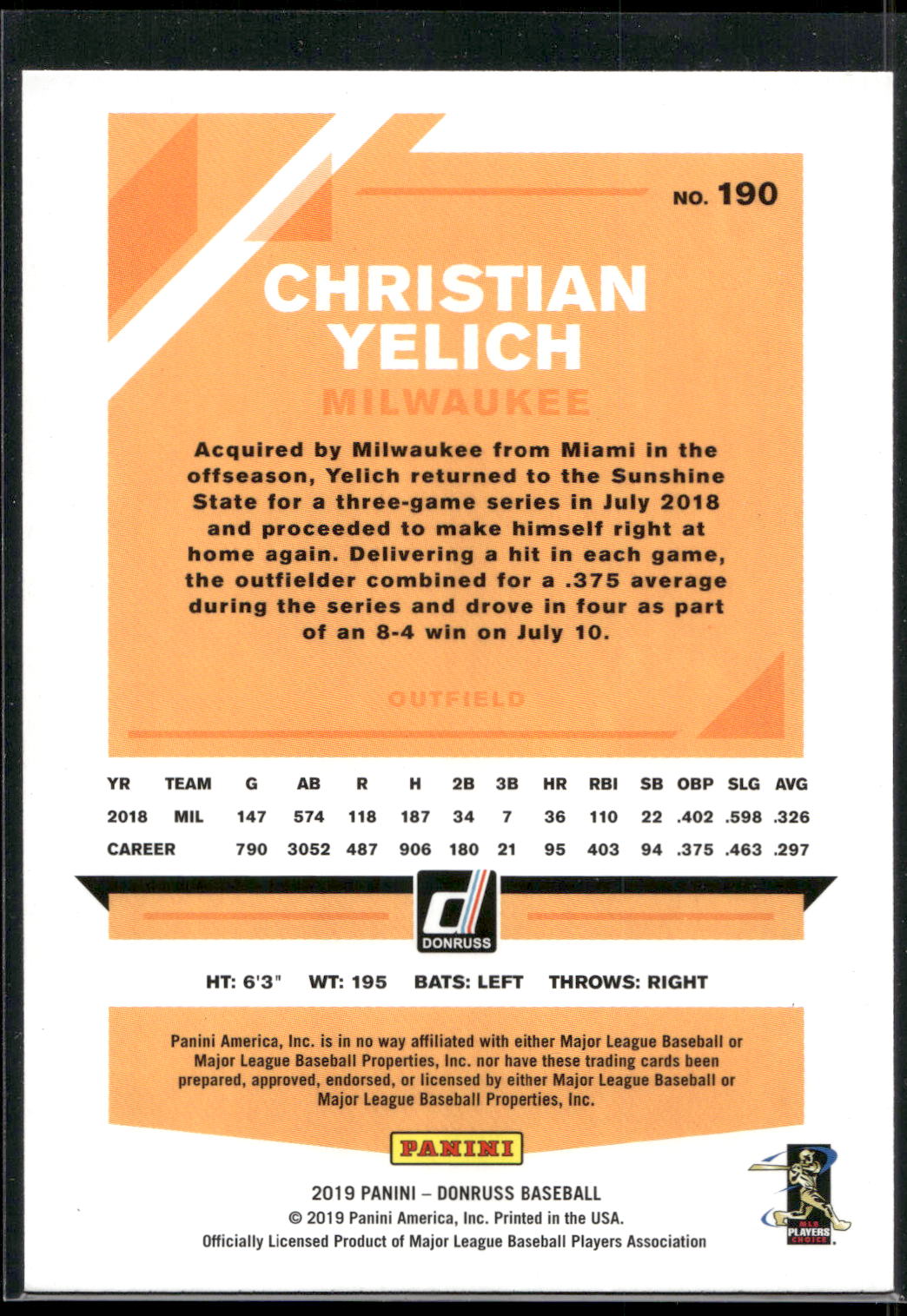 2019 Donruss #190 Christian Yelich