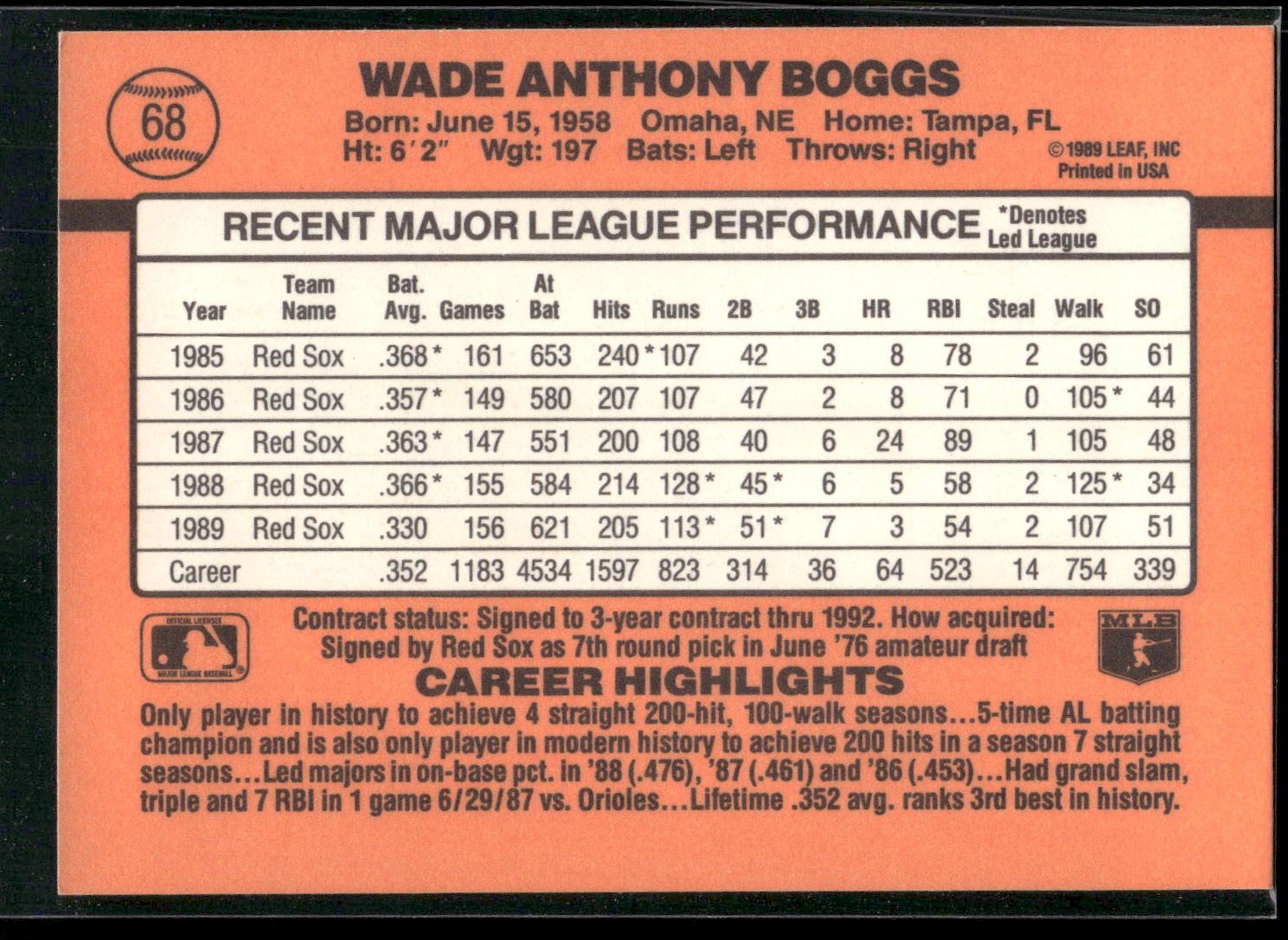 1990 Donruss #68 Wade Boggs