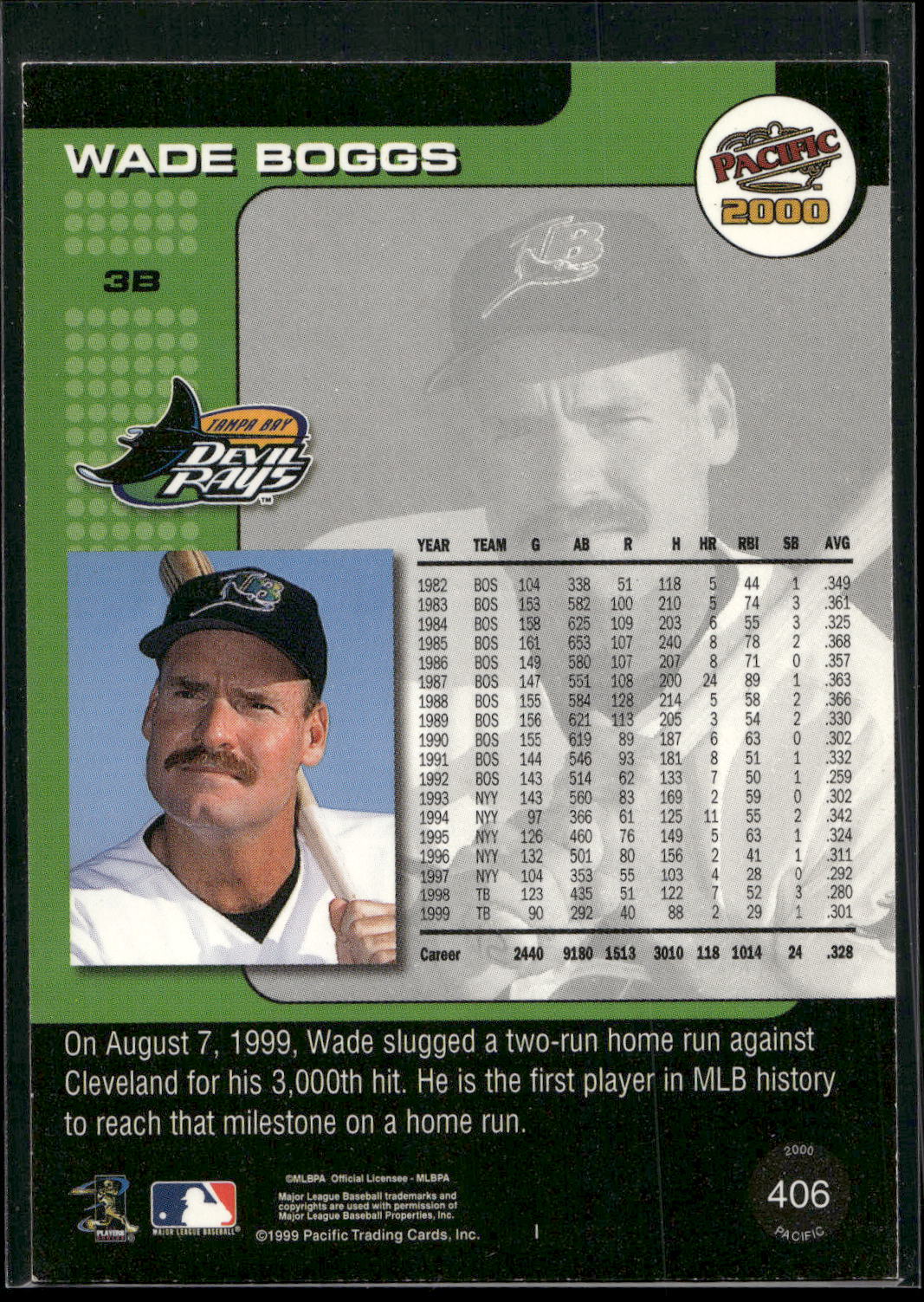 2000 Pacific #406b Wade Boggs