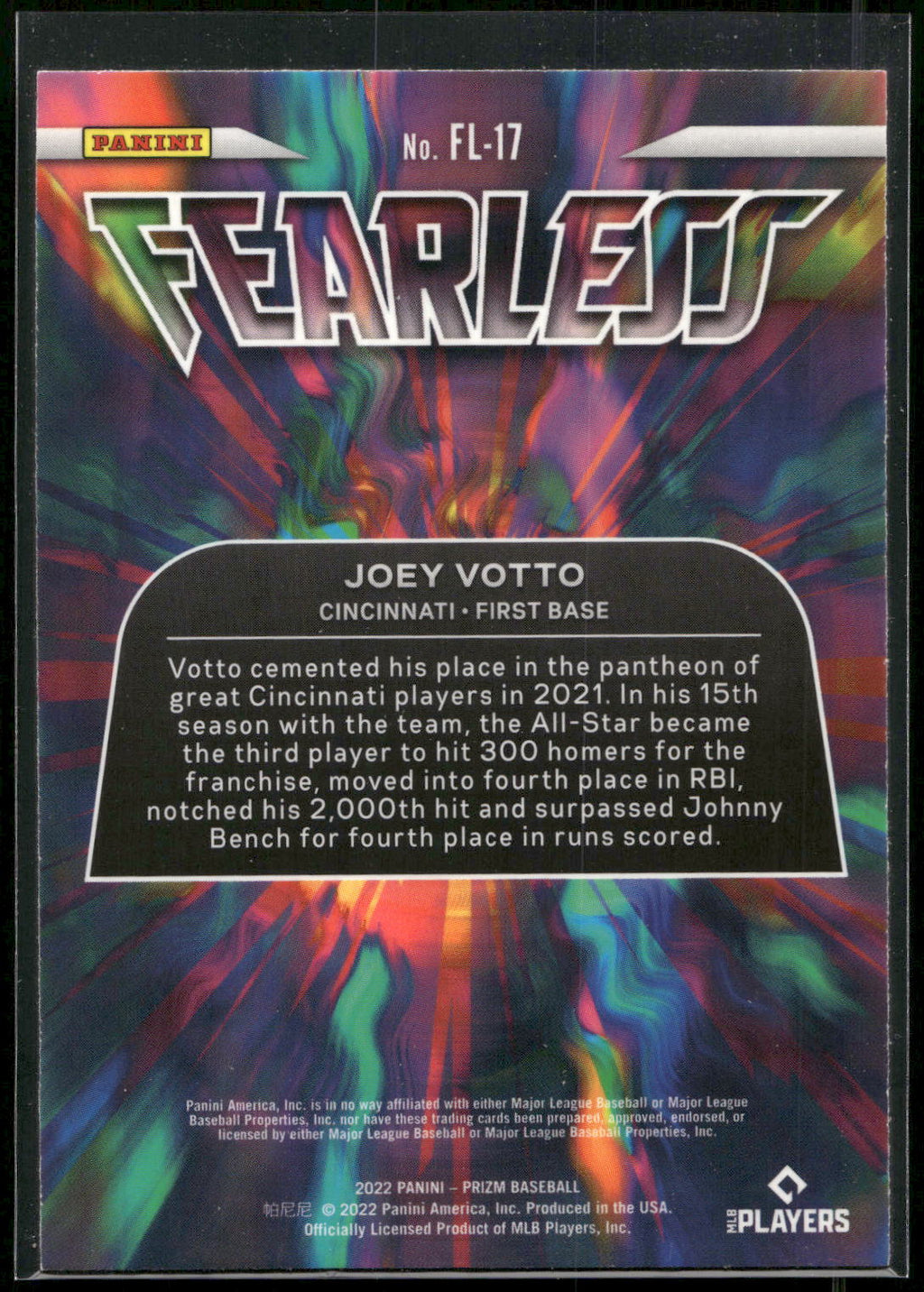 2022 Panini Prizm #FL-17 Joey Votto Fearless