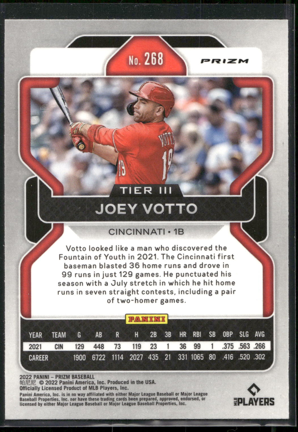 2022 Panini Prizm #268 Joey Votto Green Prizm
