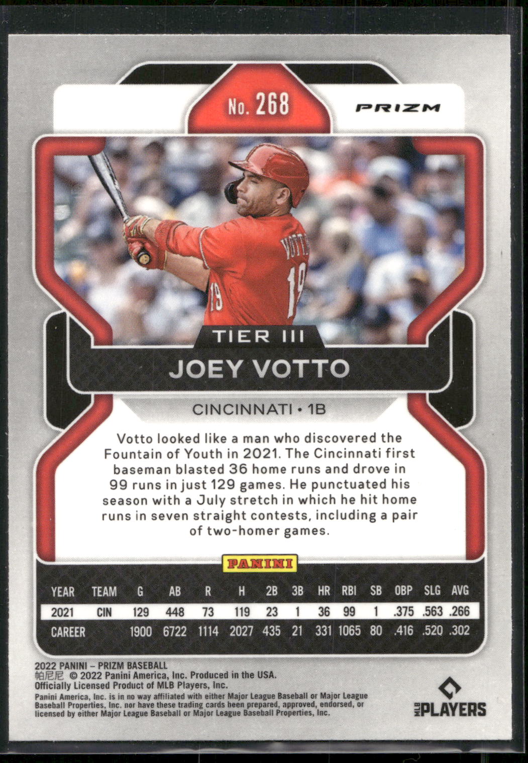 2022 Panini Prizm #268 Joey Votto Green Prizm