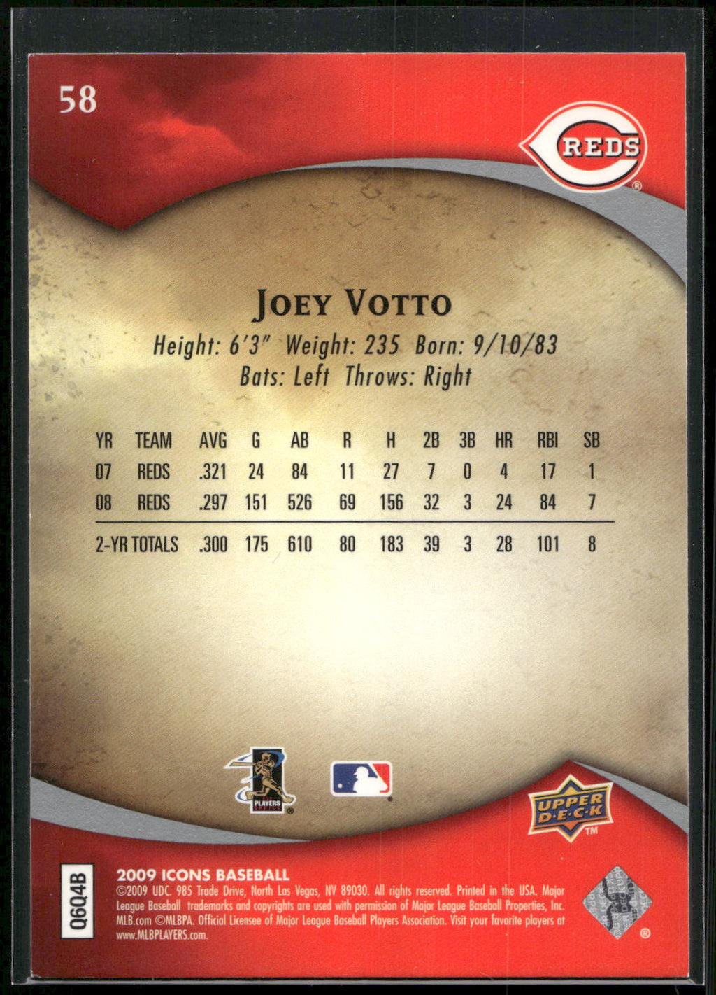 2009 Upper Deck Icons #58 Joey Votto