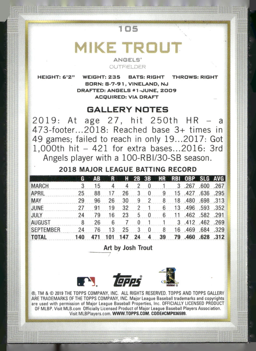 2019 Topps Gallery #105 Mike Trout