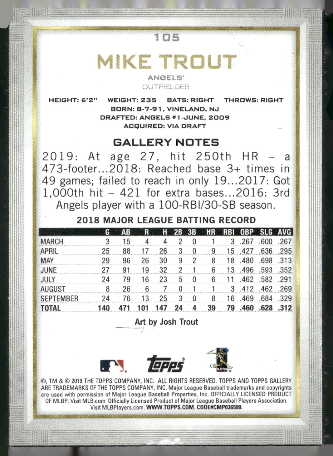 2019 Topps Gallery #105 Mike Trout