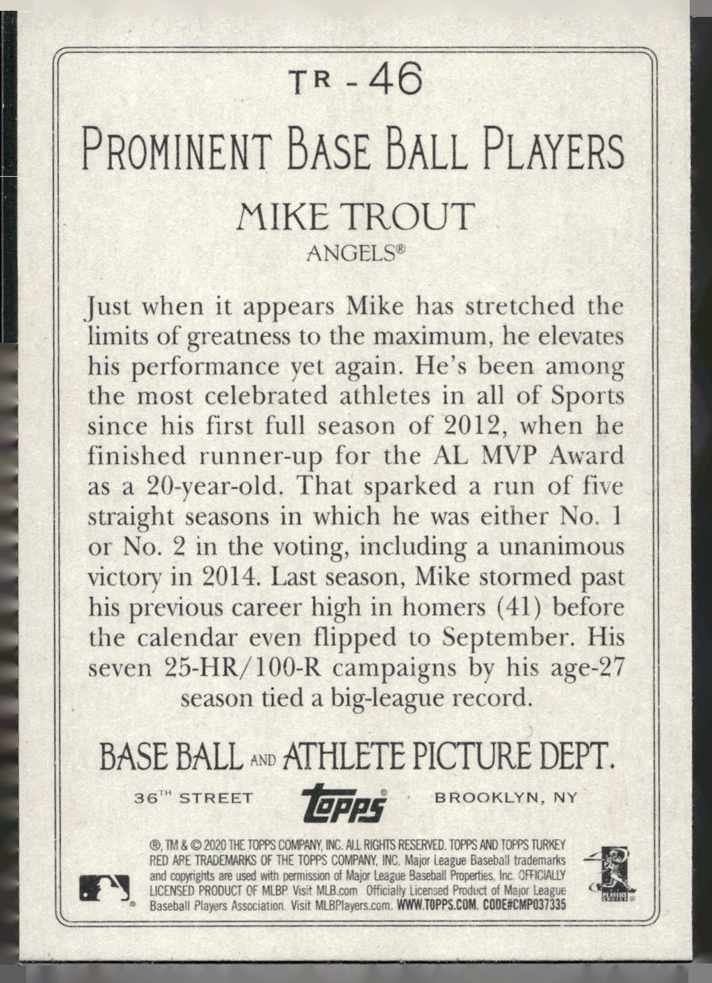 2020 Topps #TR-46 Mike Trout Turkey Red 2020 (Series 1)