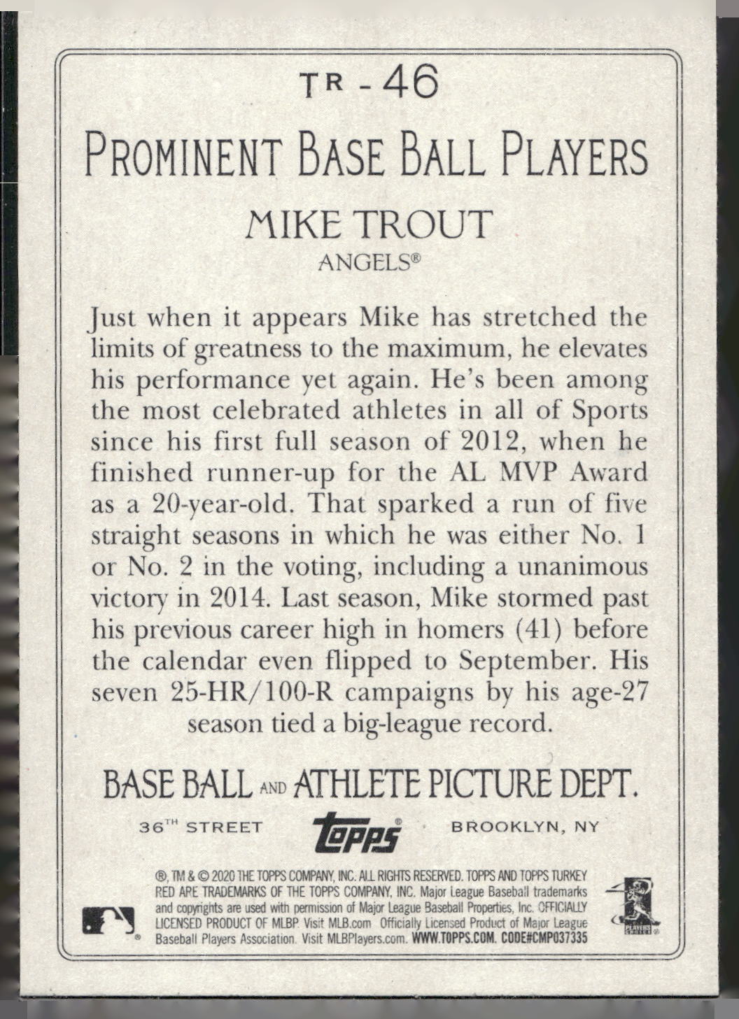 2020 Topps #TR-46 Mike Trout Turkey Red 2020 (Series 1)
