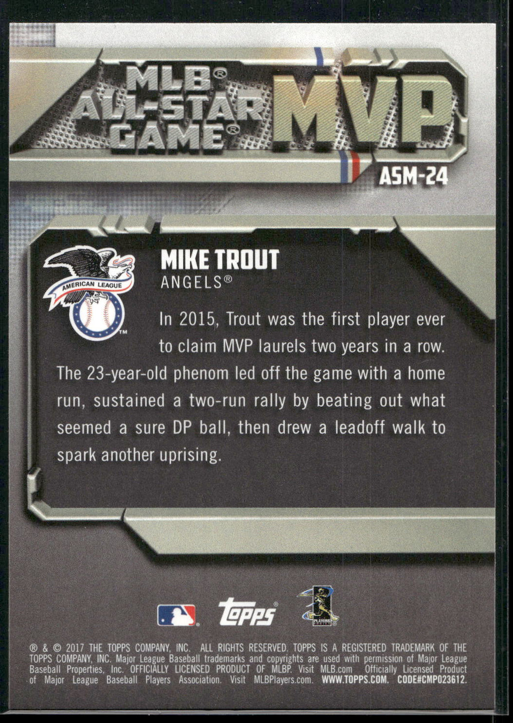 2017 Topps #ASM-24 Mike Trout All-Star Game MVP