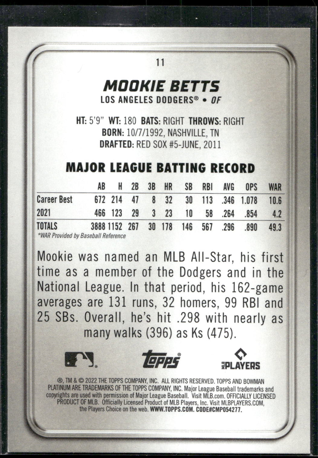 2022 Bowman Platinum #11 Mookie Betts