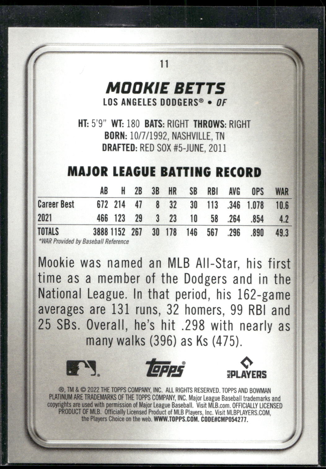 2022 Bowman Platinum #11 Mookie Betts