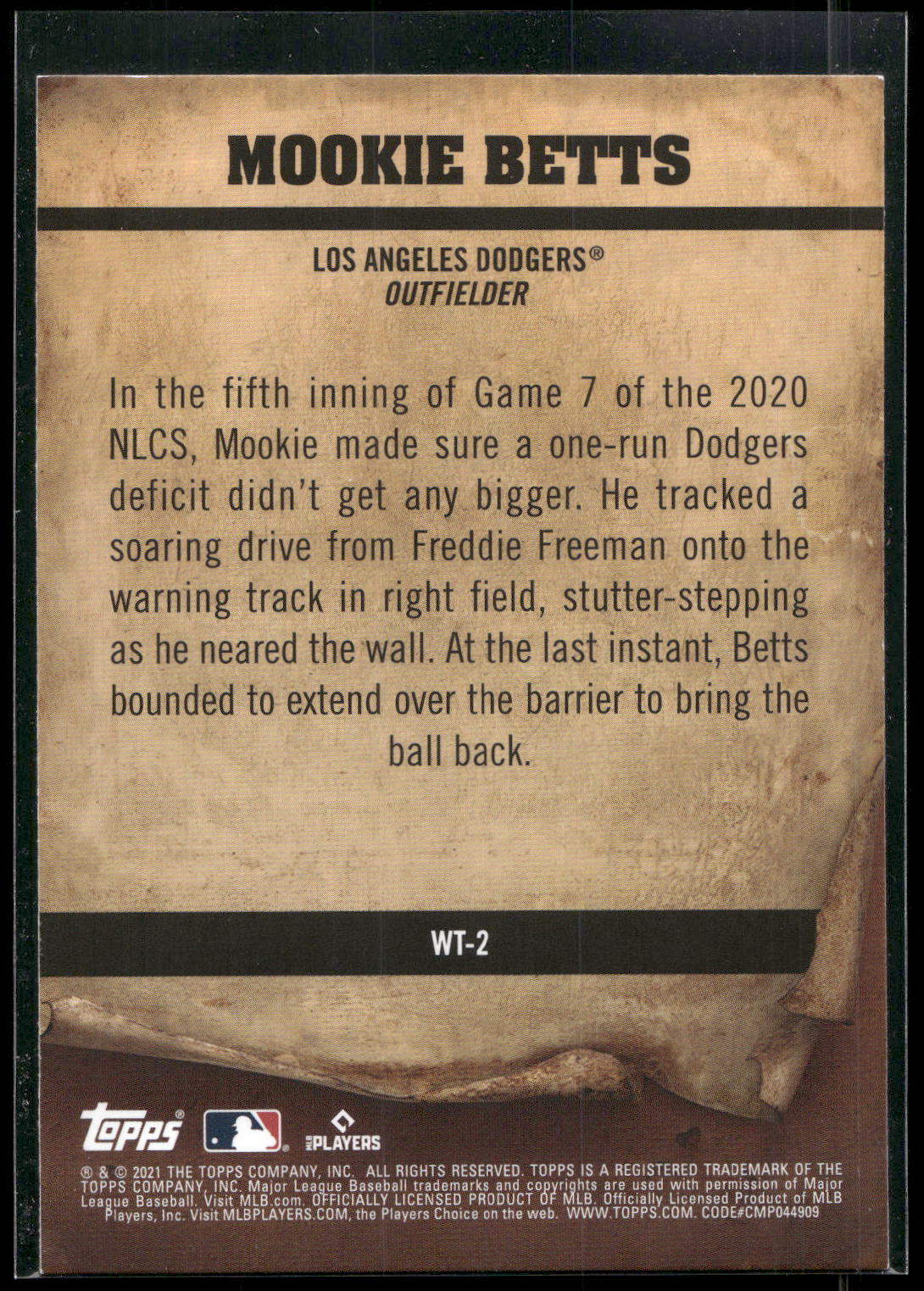 2021 Topps Big League #WT-2 Mookie Betts Wanted