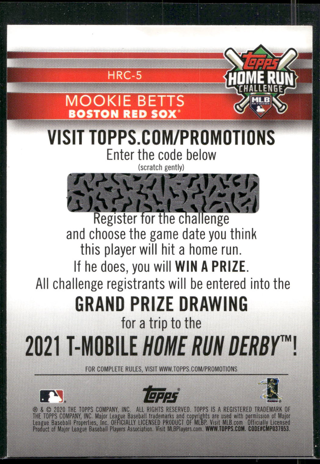 2020 Topps #HRC-5 Mookie Betts Home Run Challenge (Series One)