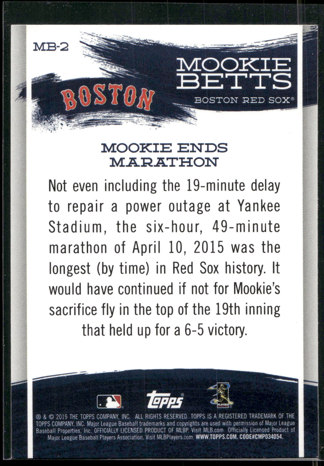 2019 Topps #MB-2 Mookie Betts Mookie Betts Star Player Highlights