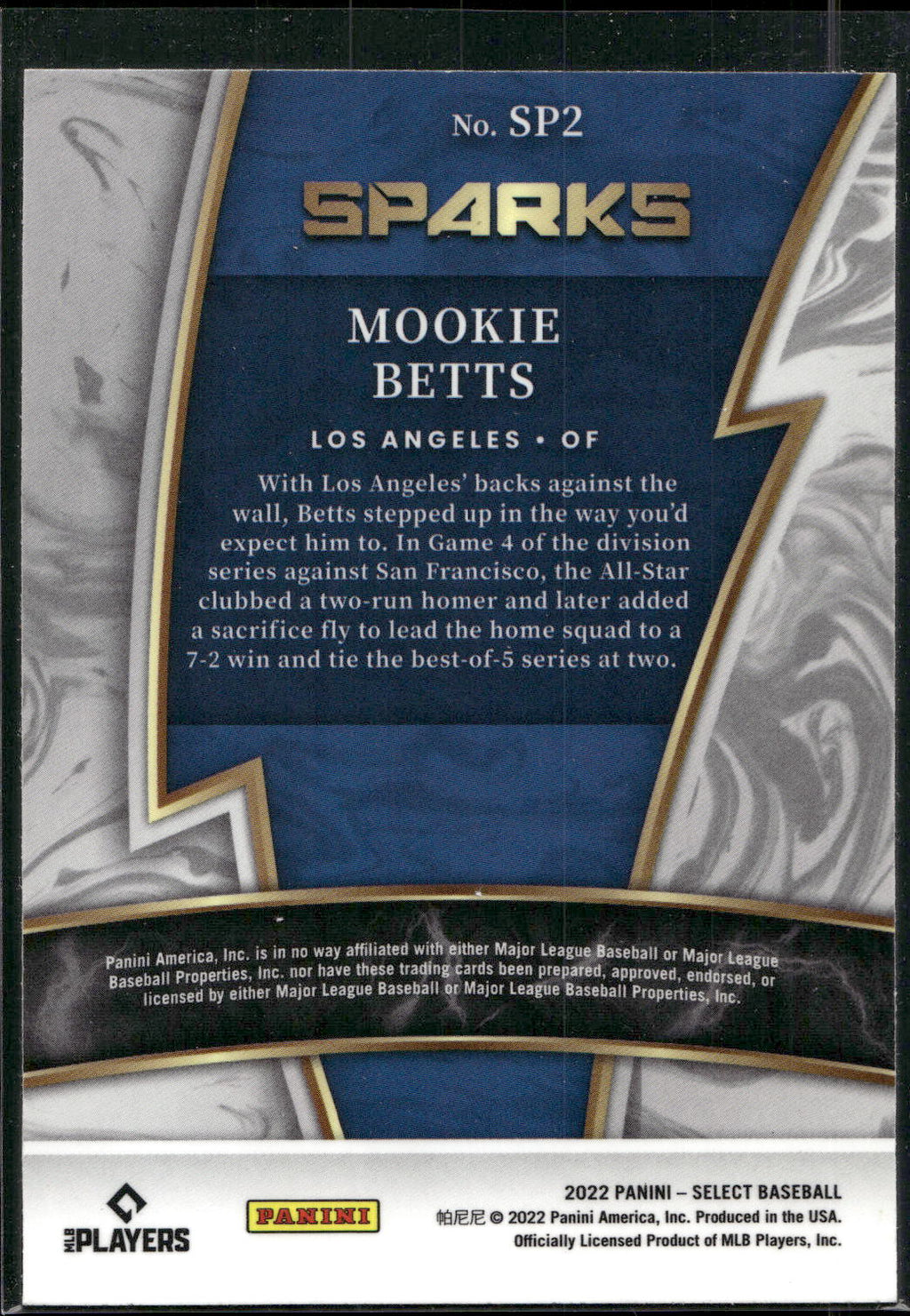 2022 Panini Select #SP2 Mookie Betts Sparks