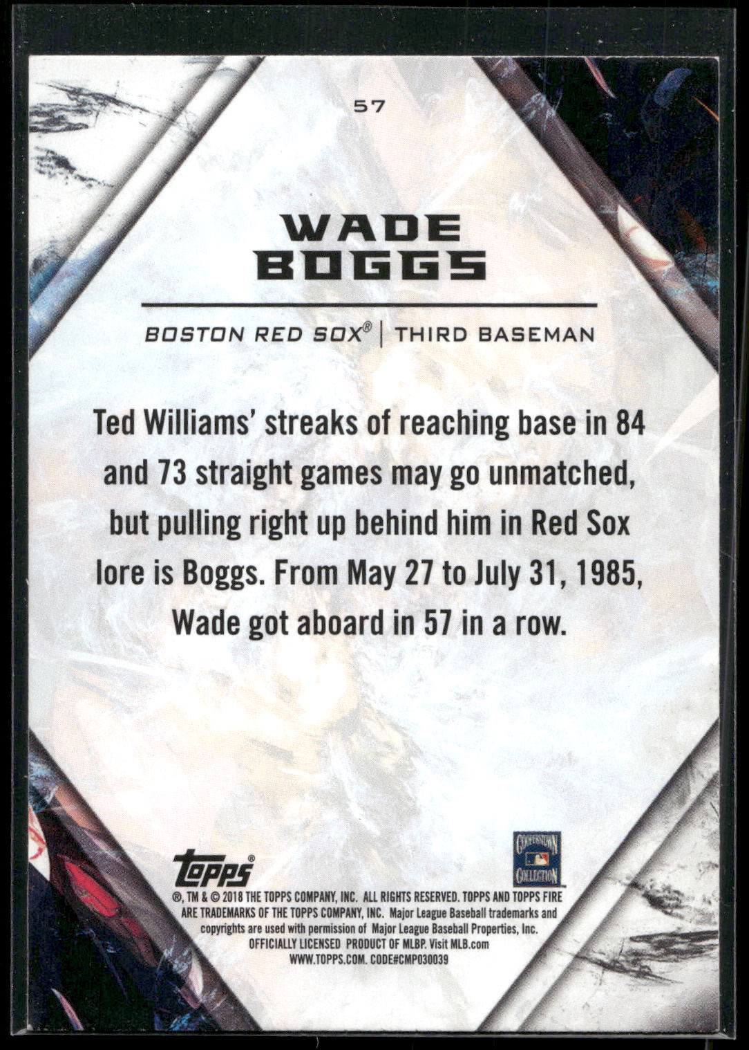 2018 Topps Fire #57 Wade Boggs