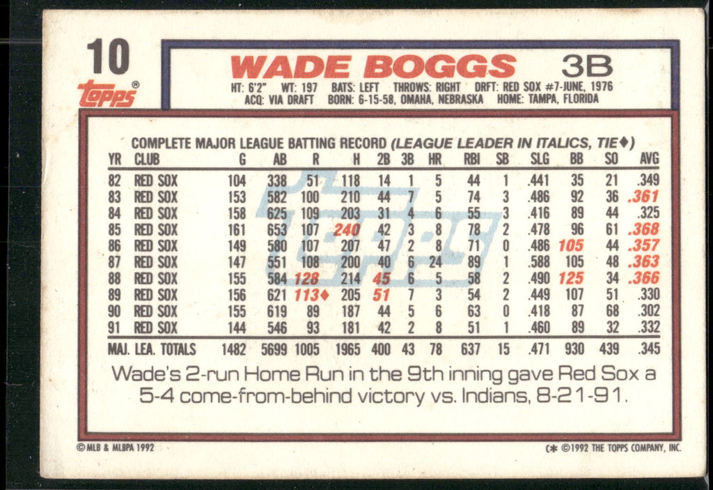 1992 Topps #10 Wade Boggs