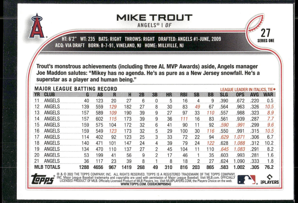 2022 Topps #27 Mike Trout