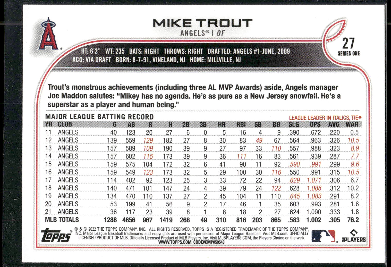 2022 Topps #27 Mike Trout