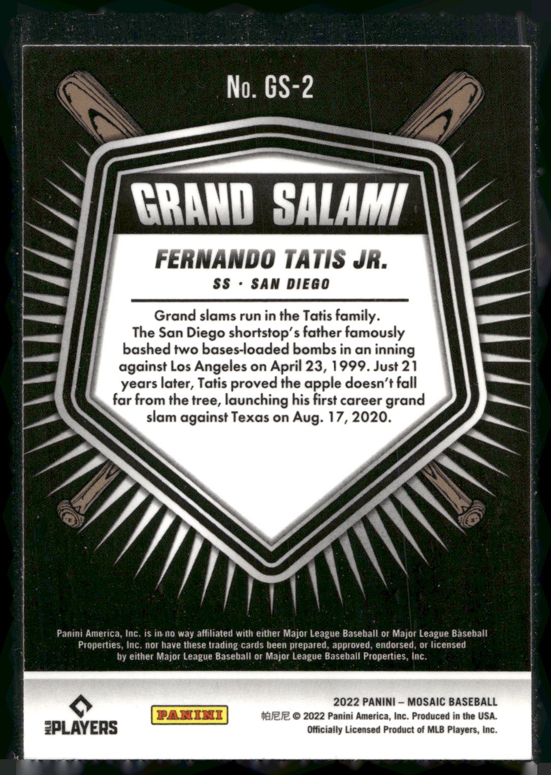 2022 Panini Mosaic #GS-2 Fernando Tatis Jr. Grand Salami