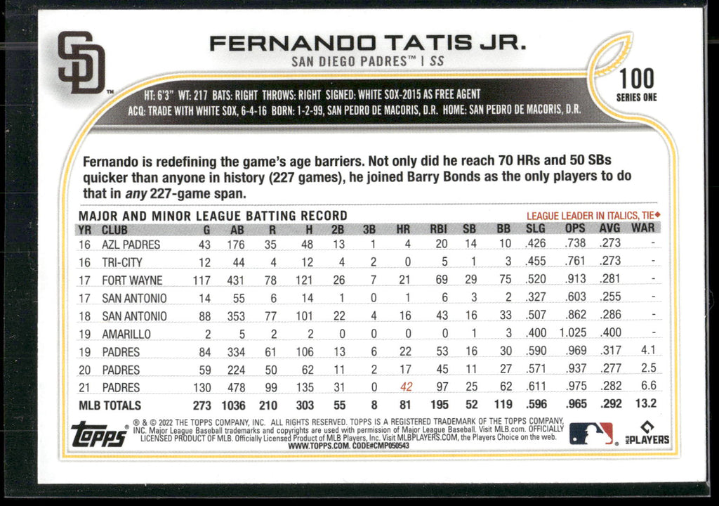 2022 Topps #100 Fernando Tatis Jr.