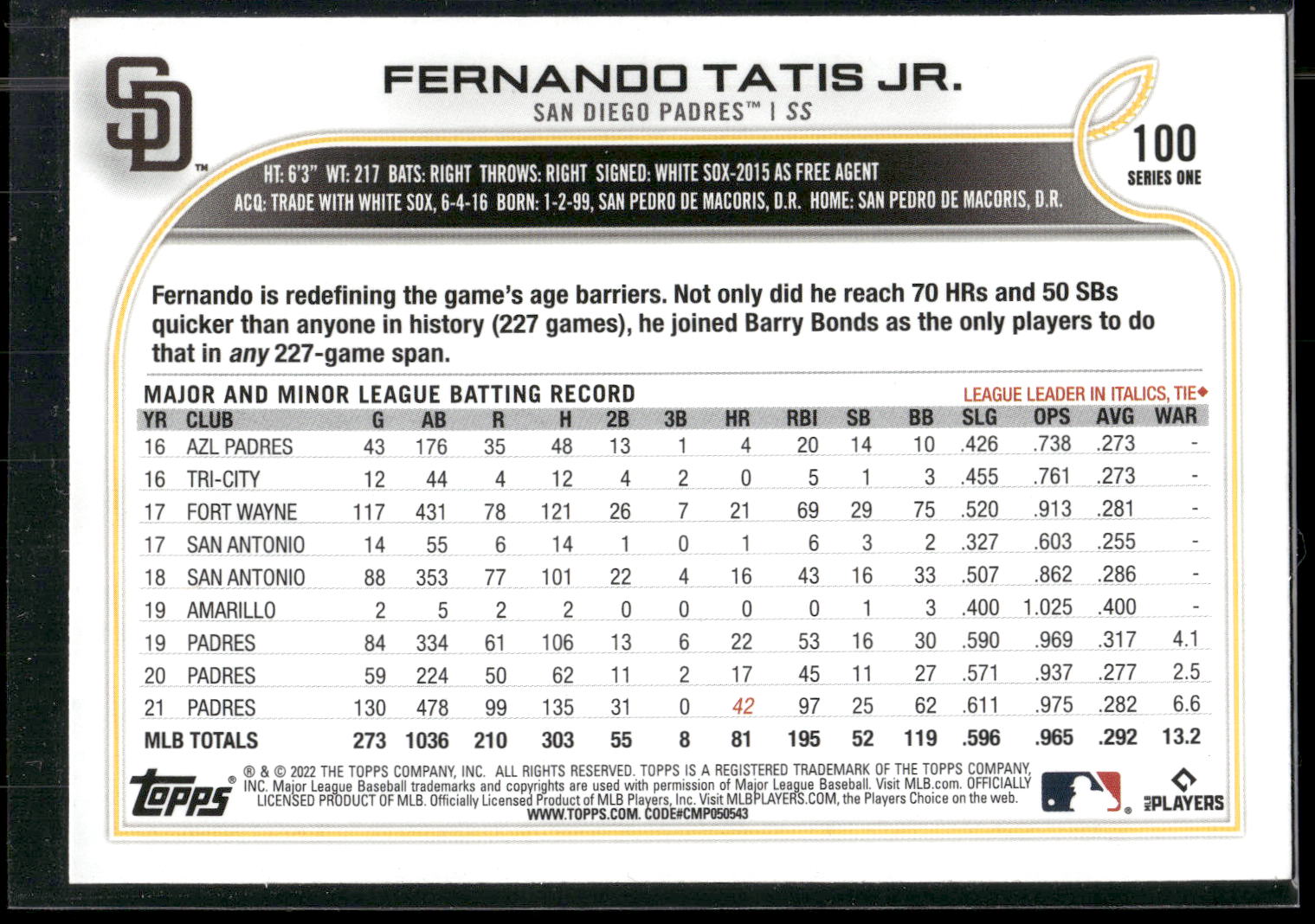 2022 Topps #100 Fernando Tatis Jr.