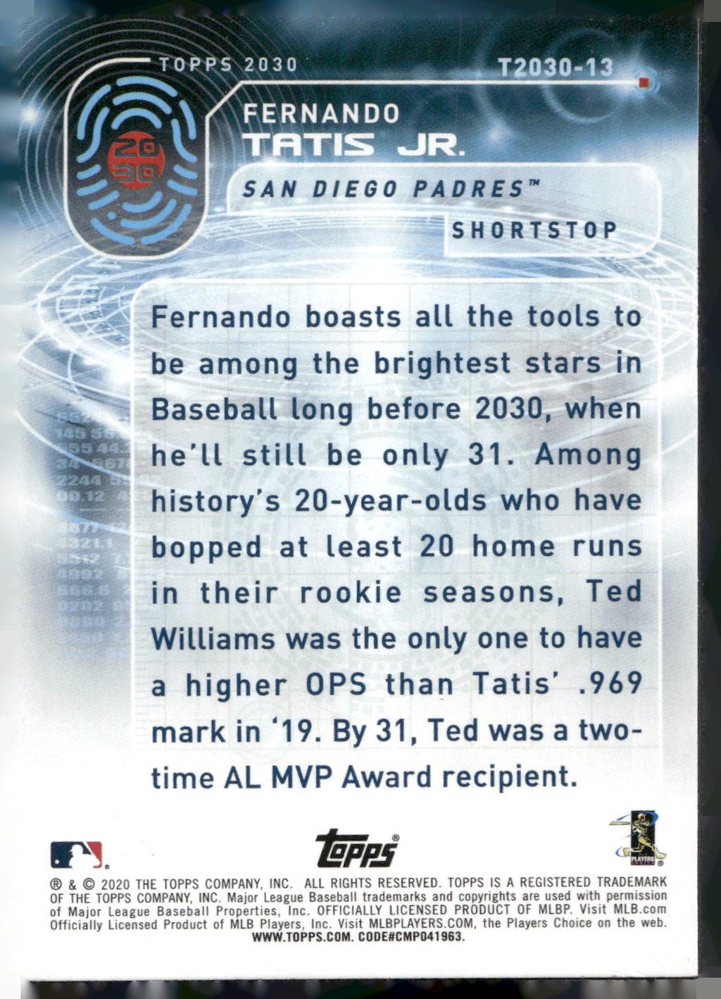 2020 Topps #T2030-13 Fernando Tatis Jr. Topps 2030