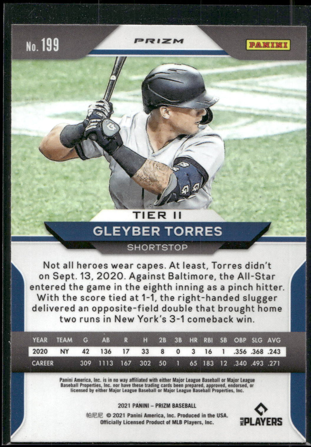 2021 Panini Prizm #199 Gleyber Torres Red/White/Blue Prizm