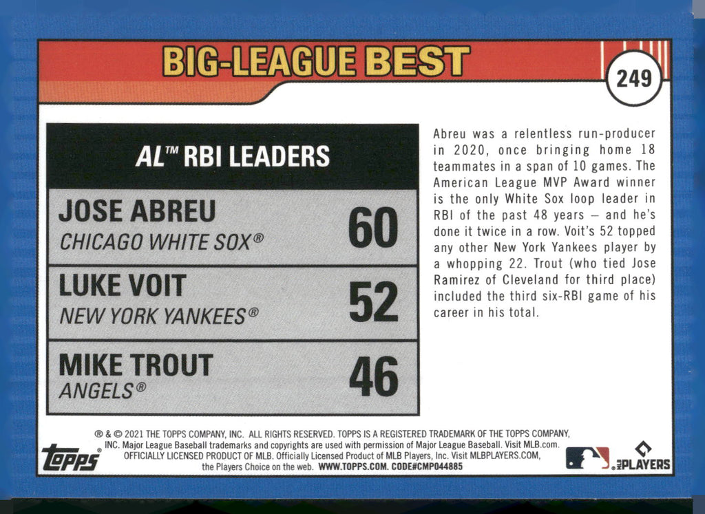 2021 Topps Big League #249 AL RBI Leaders (Jose Abreu / Voit / Mike Trout)