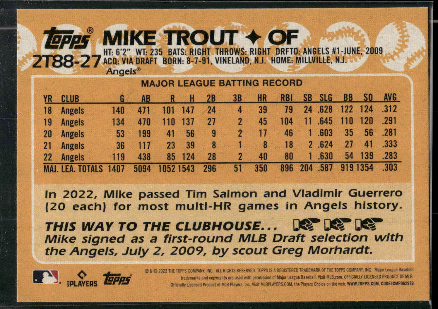 2023 Topps #2T88-27 Mike Trout 1988 Topps Baseball 35th Anniversary (Series Two)