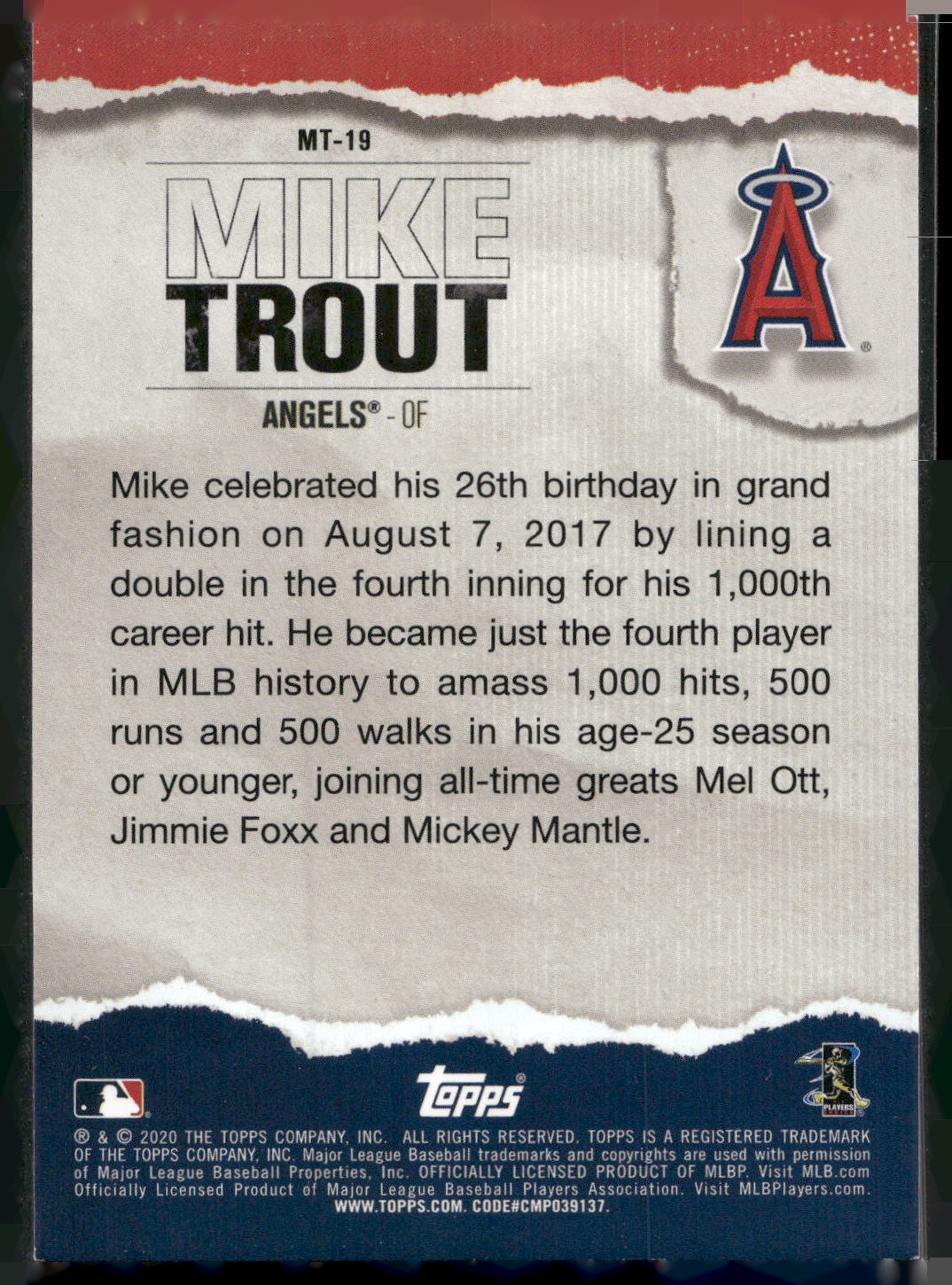 2020 Topps #MT-19 Mike Trout Topps Player of the Decade: Mike Trout