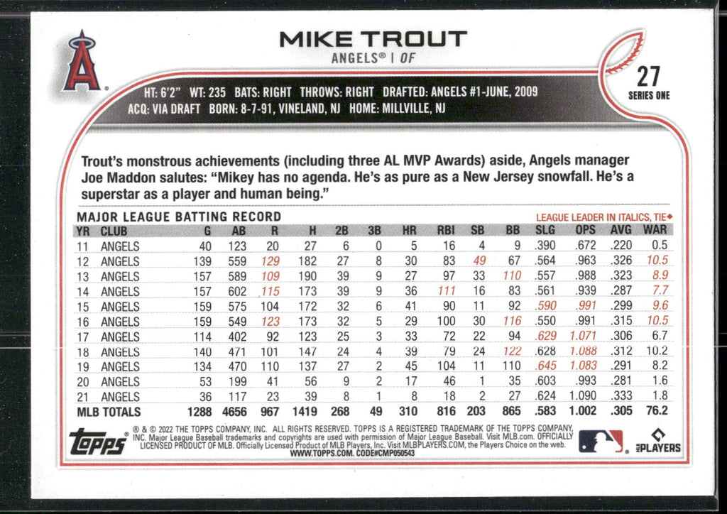 2022 Topps #27 Mike Trout