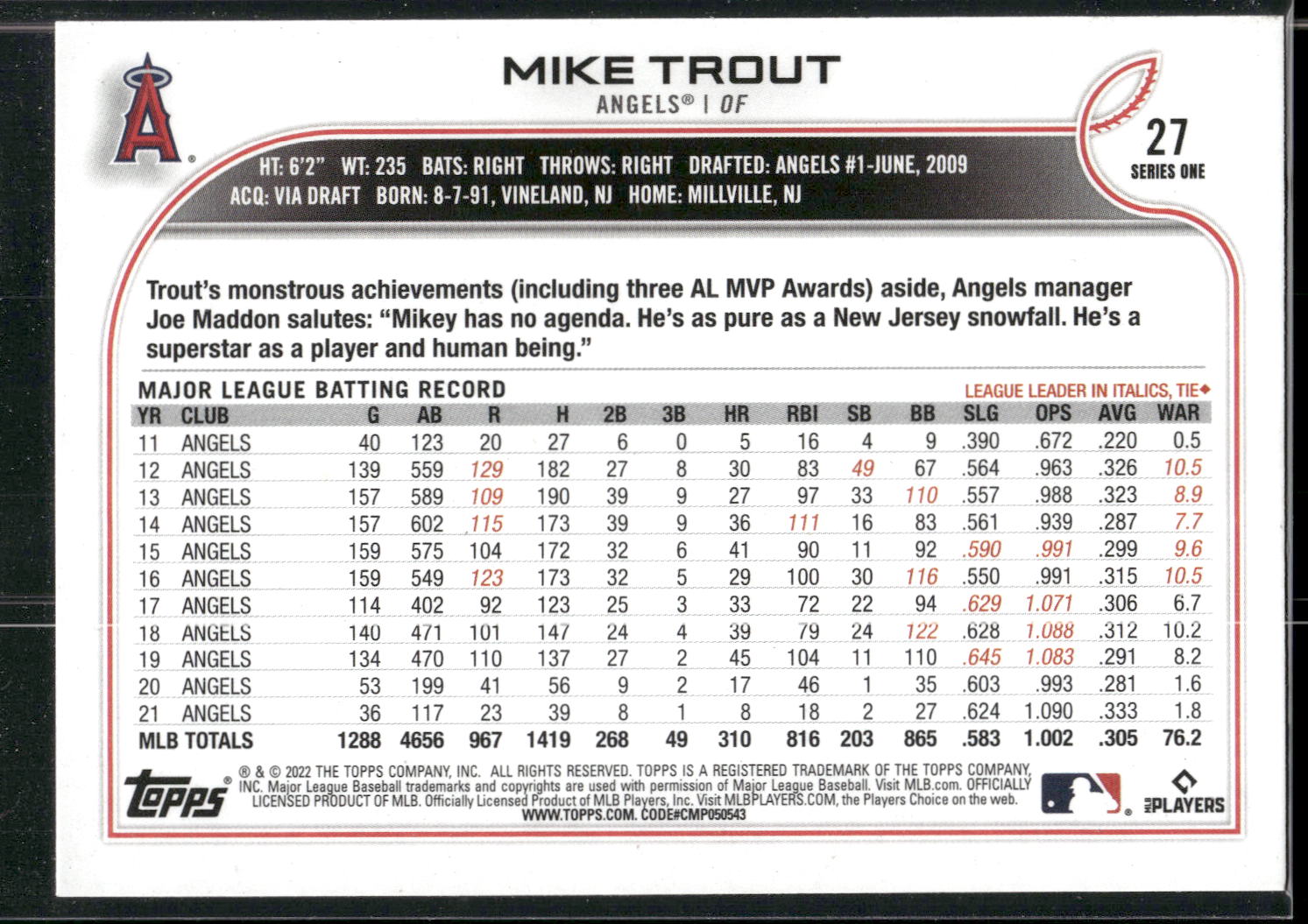 2022 Topps #27 Mike Trout