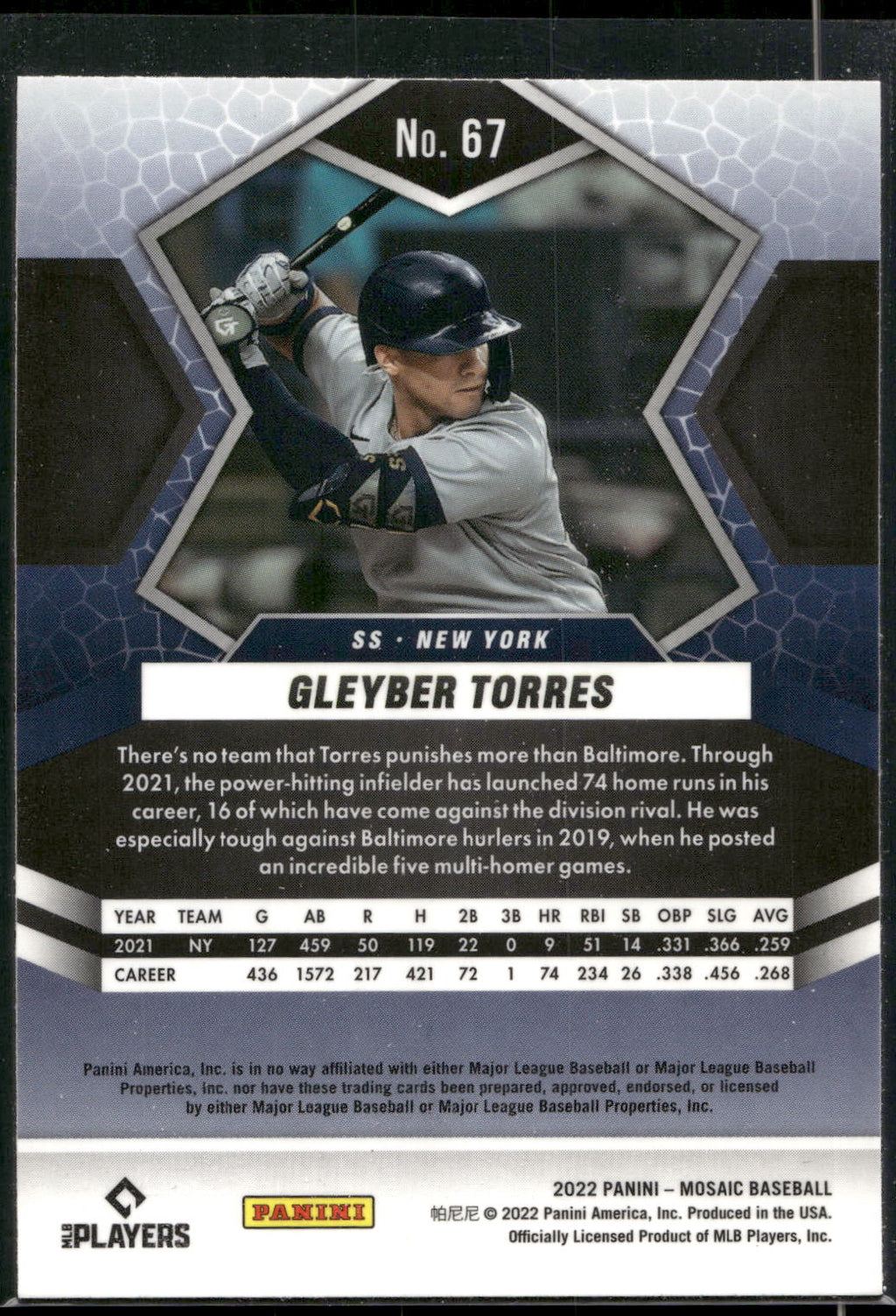 2022 Panini Mosaic #67 Gleyber Torres