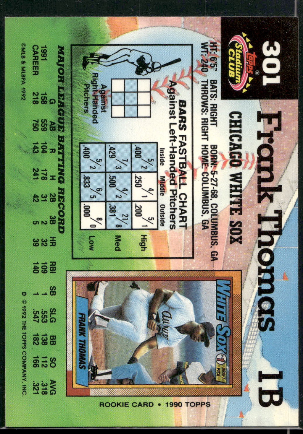 1992 Stadium Club #301 Frank Thomas