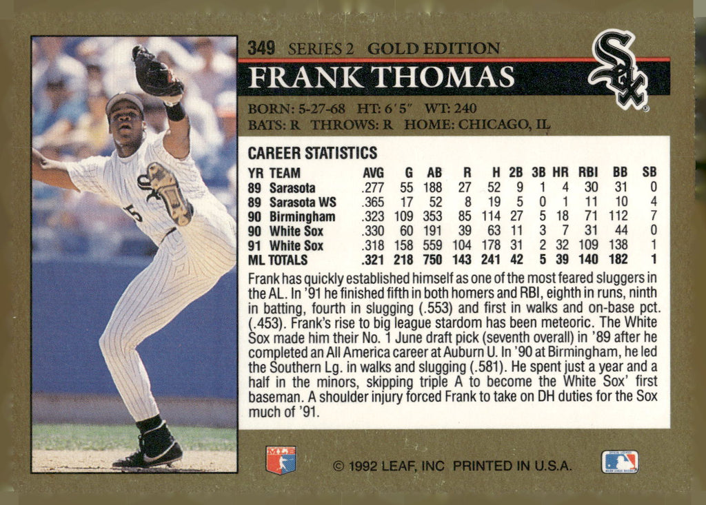 1992 Leaf #349 Frank Thomas Black Gold