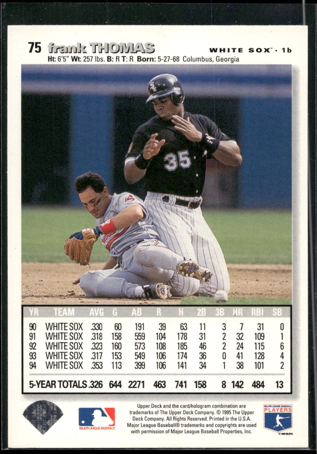 1995 Collector's Choice #75 Frank Thomas