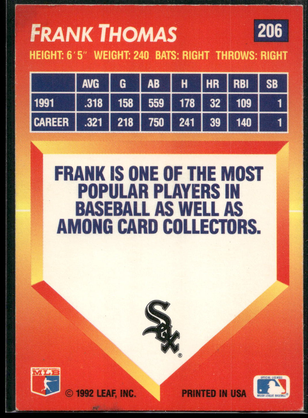 1992 Triple Play #206 Frank Thomas