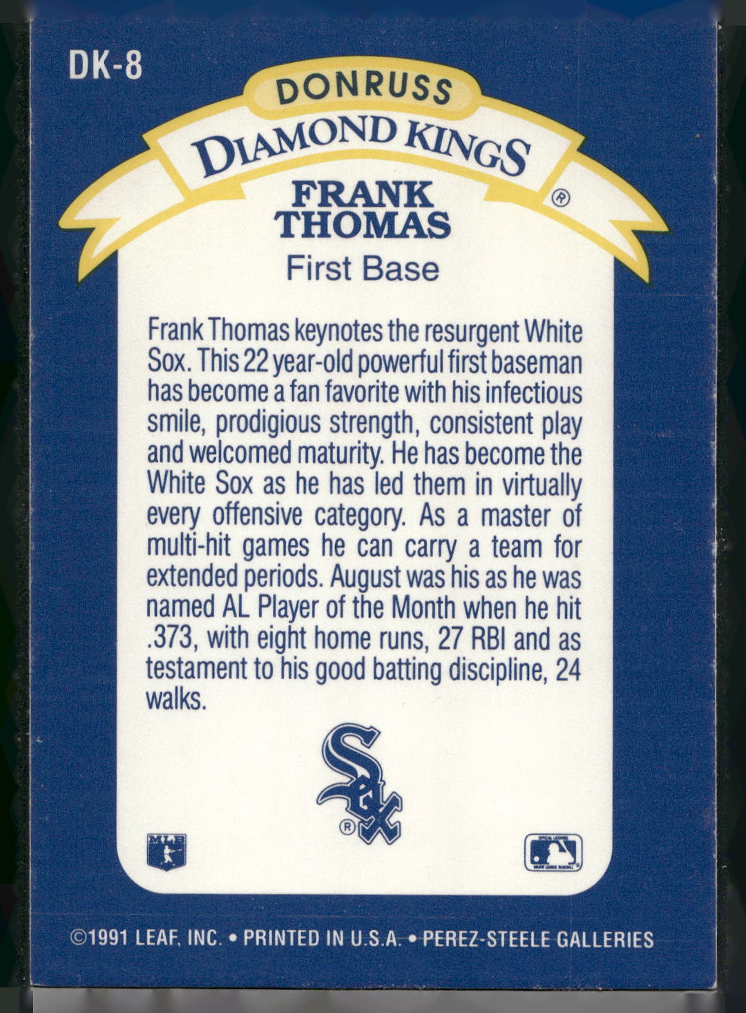 1992 Donruss #DK-8 Frank Thomas Diamond Kings