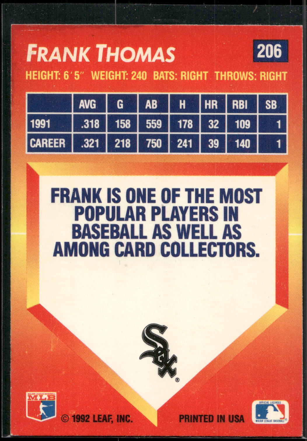 1992 Triple Play #206 Frank Thomas