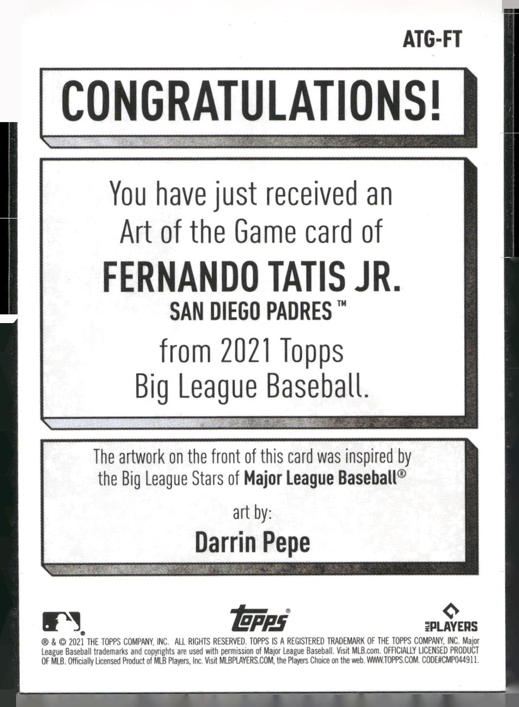 2021 Topps Big League #ATG-FT Fernando Tatis Jr. Art of the Game