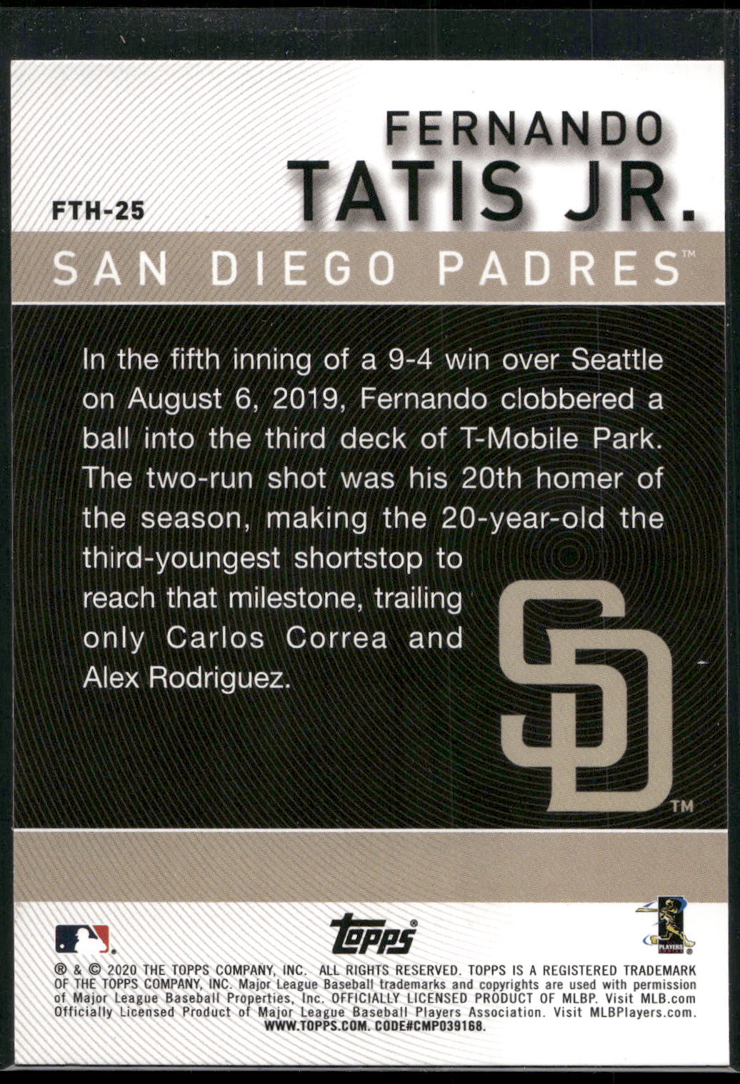 2020 Topps #FTH-25 Fernando Tatis Jr. Fernando Tatis Jr. Highlights