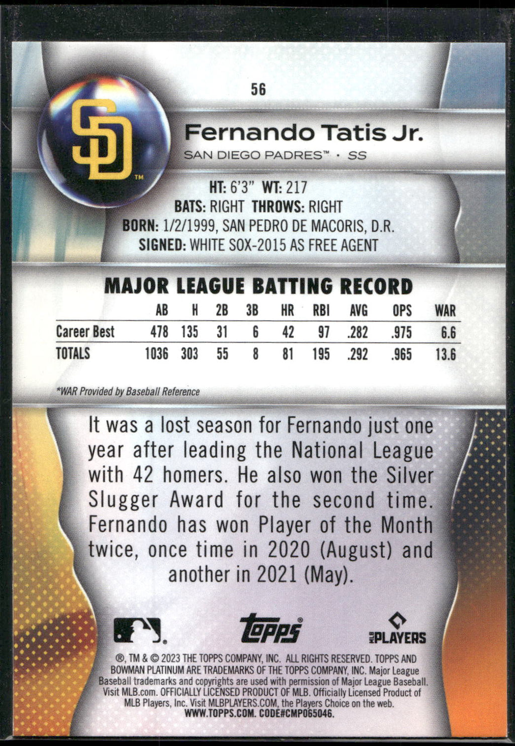 2023 Bowman Platinum #56 Fernando Tatis Jr.