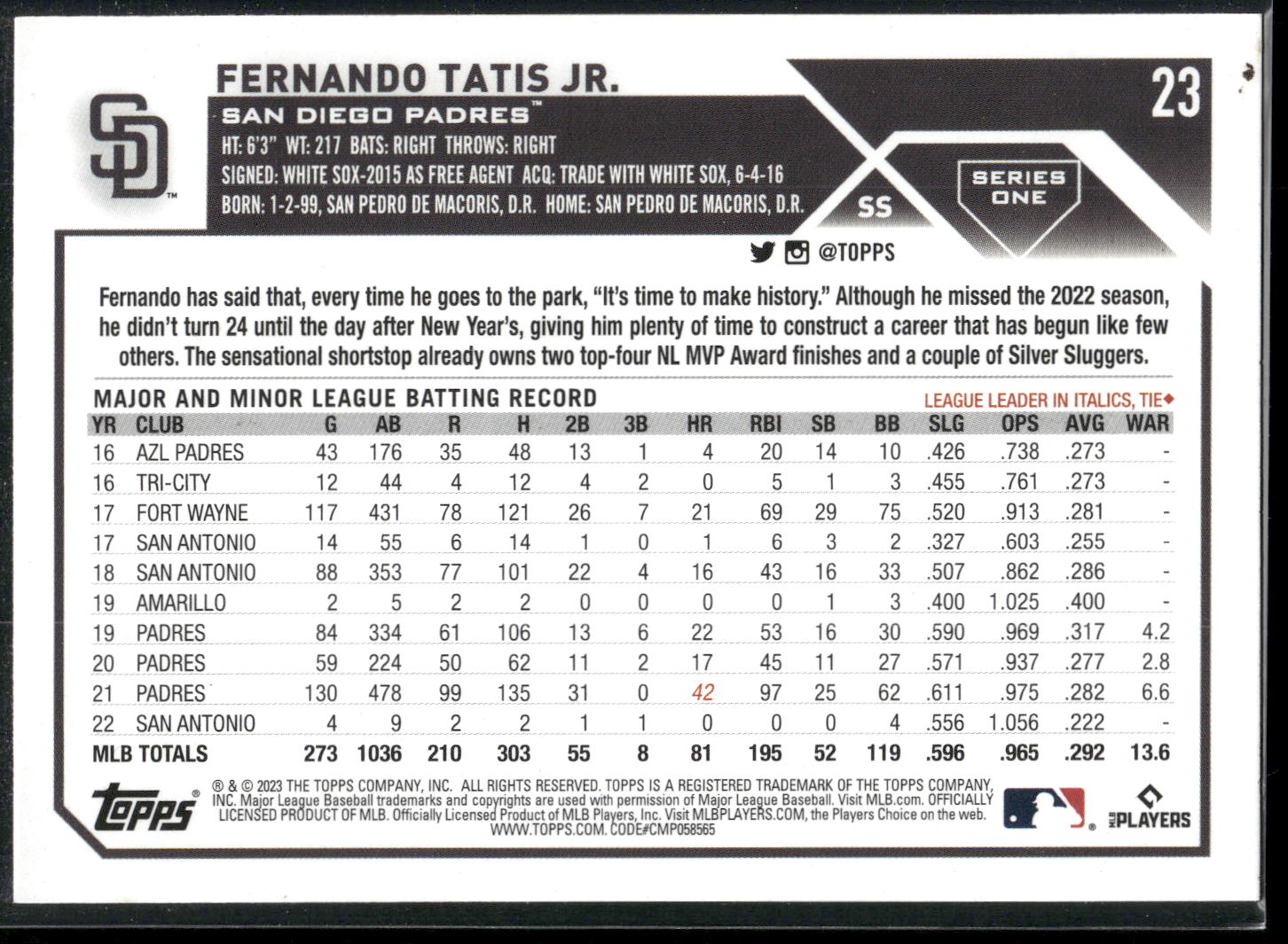 2023 Topps #23 Fernando Tatis Jr.