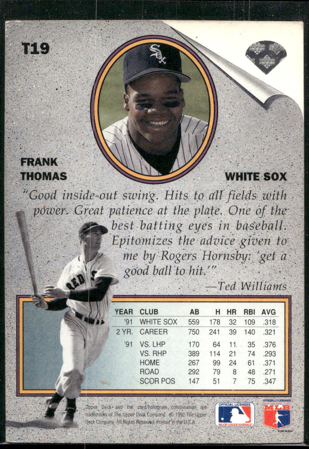 1992 Upper Deck #T19 Frank Thomas Ted Williams' Best