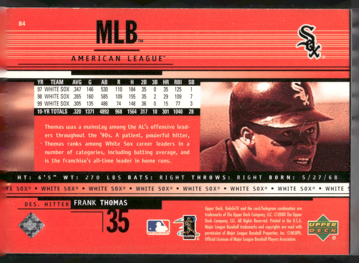 2000 Upper Deck HoloGrFX #84 Frank Thomas